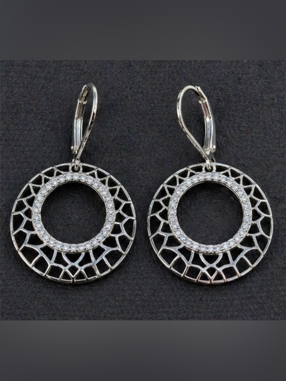 Sterling Silver CZ Open Circle Drop Earrings 1.5” Geometric Halo
